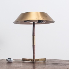 Brass and Teak Wood Desktop Lamp